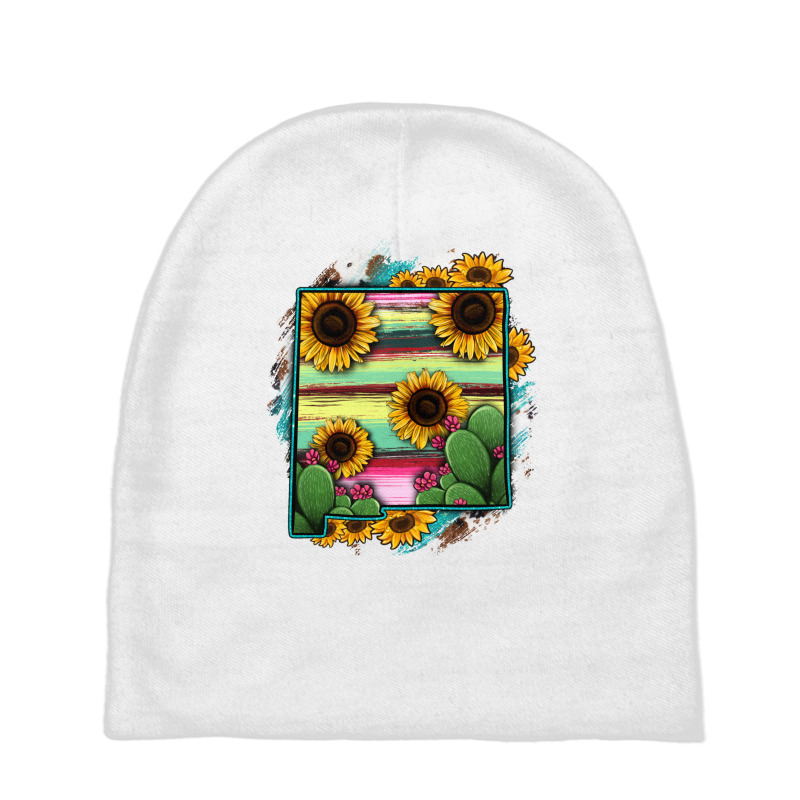 New Mexico Map Sunflower Cactus Serape Baby Beanies | Artistshot