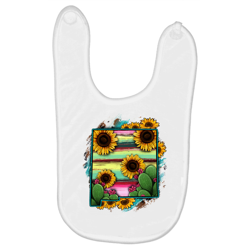 New Mexico Map Sunflower Cactus Serape Baby Bibs | Artistshot