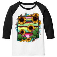 New Mexico Map Sunflower Cactus Serape Youth 3/4 Sleeve | Artistshot