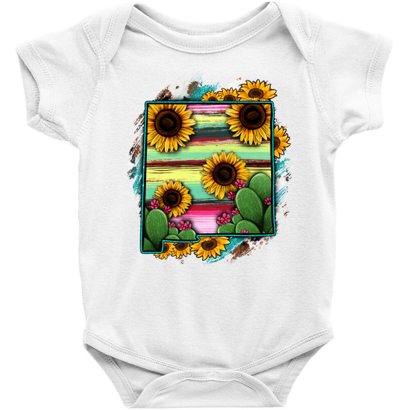 New Mexico Map Sunflower Cactus Serape Baby Bodysuit | Artistshot