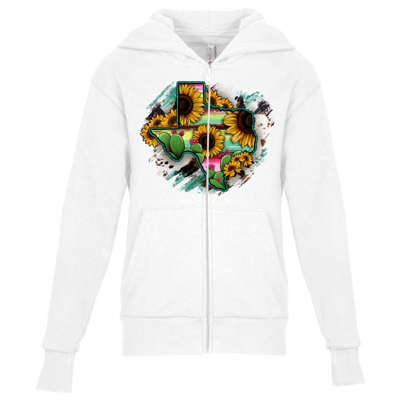 Texas Map Sunflower Cactus Serape Youth Zipper Hoodie | Artistshot