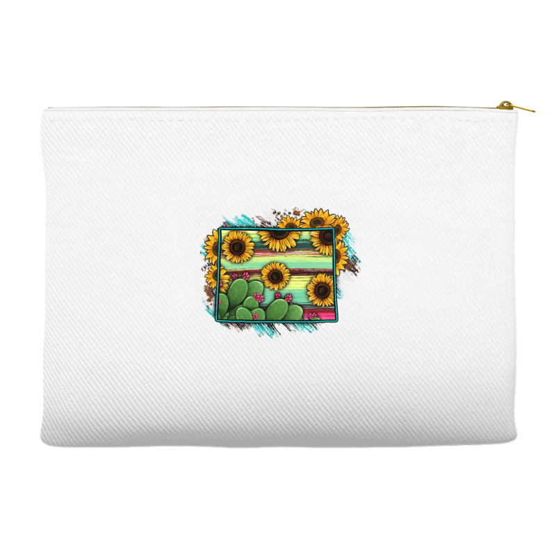 Wyoming Map Sunflower Cactus Serape Accessory Pouches | Artistshot