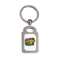 Wyoming Map Sunflower Cactus Serape Silver Rectangle Keychain | Artistshot