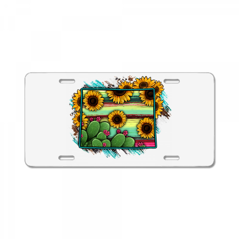 Wyoming Map Sunflower Cactus Serape License Plate | Artistshot