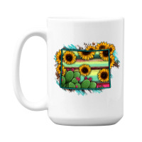 Wyoming Map Sunflower Cactus Serape 15 Oz Coffee Mug | Artistshot