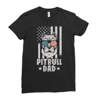 Mens Pitbull Dad American Usa Flag | Pitbull Dog Lovers Ladies Fitted T-shirt | Artistshot