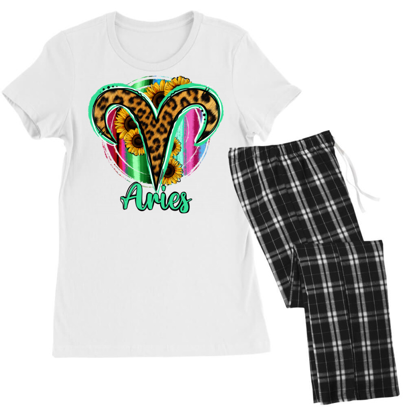 Aries Zodiac Sign Sunflower Leopard Serape Women's Pajamas Set by RanaPortraitStore | Artistshot