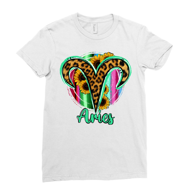 Aries Zodiac Sign Sunflower Leopard Serape Ladies Fitted T-Shirt by RanaPortraitStore | Artistshot