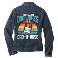 Funny Dad Jokes Database Pun Best Dad Humor Fathers Day T Shirt Ladies Denim Jacket | Artistshot