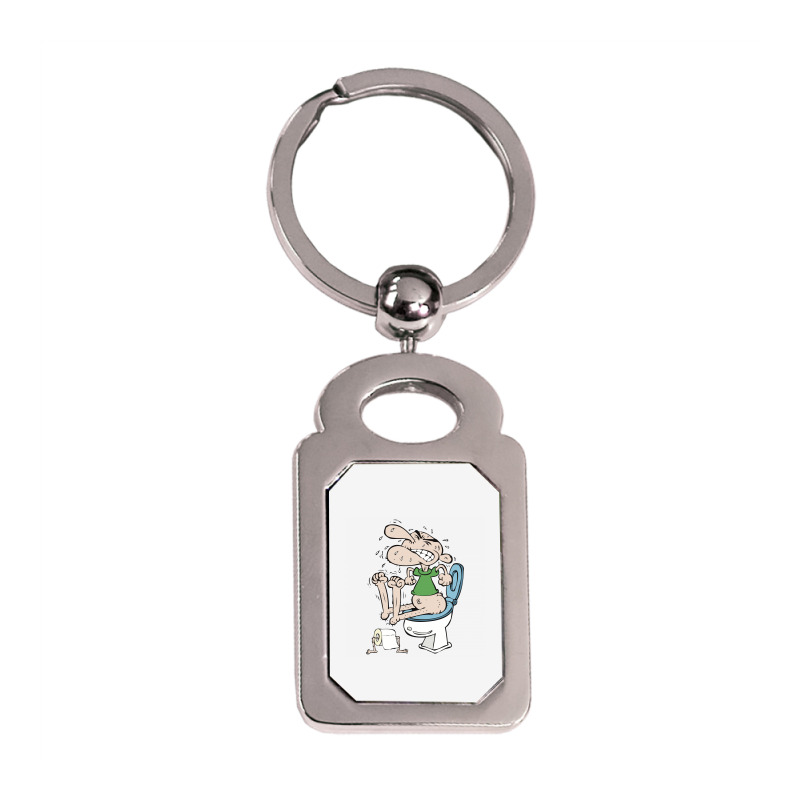 Constipated Man Trying To Shit 01 Silver Rectangle Keychain | Artistshot