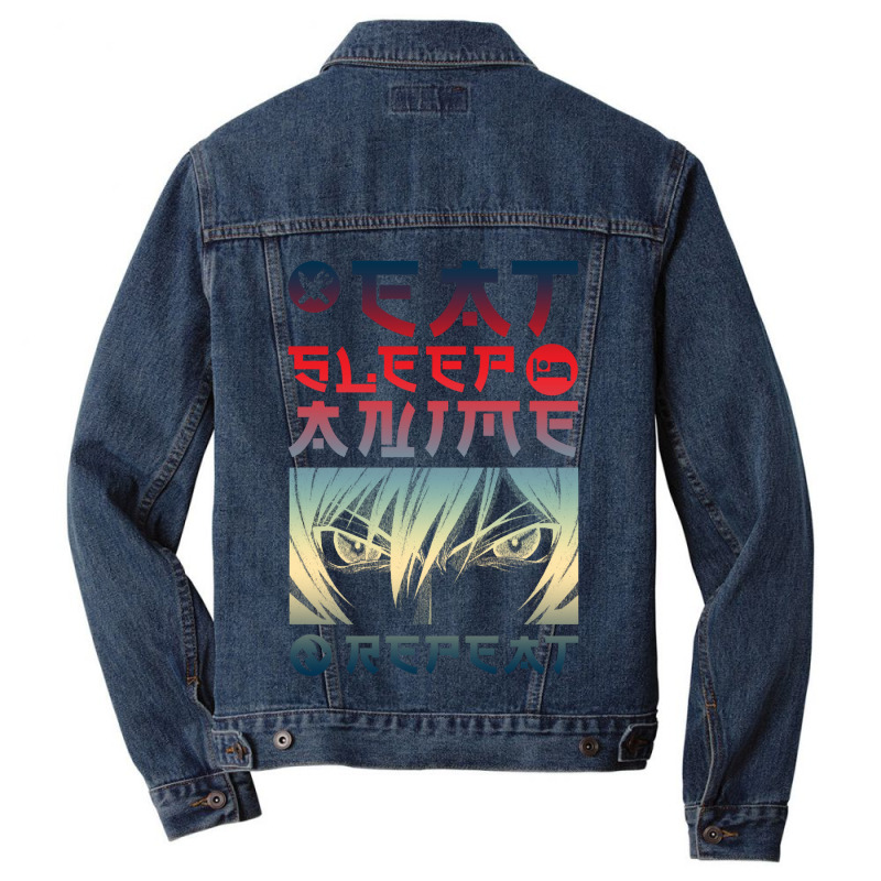 Eat Sleep Anime Repeat Tee Funny Men Denim Jacket | Artistshot