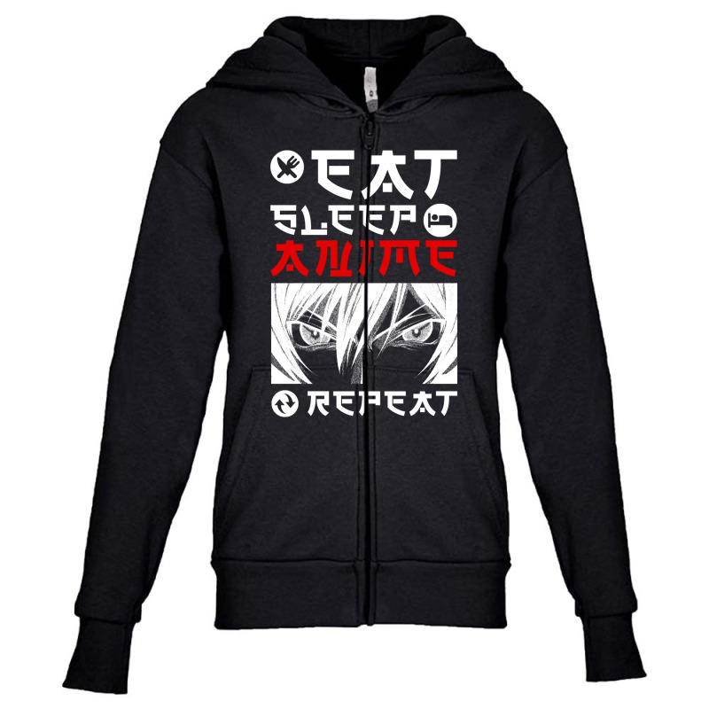 Eat Sleep Anime Repeat Tee Funny Youth Zipper Hoodie | Artistshot