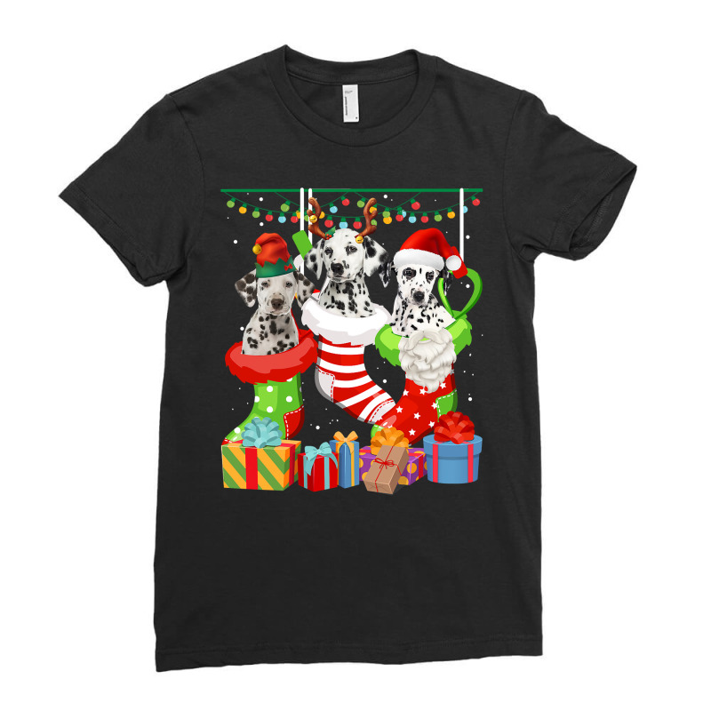 Dalmatian Dog Dalmatian Christmas Socks Funny Xmas Pajama Pet Puppy 49 Ladies Fitted T-Shirt by hopelessoon | Artistshot