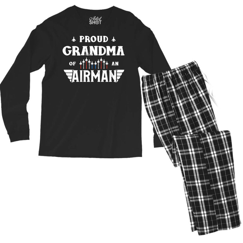 Proud Grandma Of An Airman Tee Veteran's Day Awesome Men's Long Sleeve Pajama Set | Artistshot