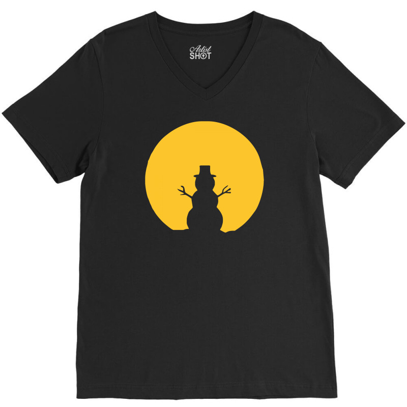 Snowman In Moonlight V-Neck Tee by garrys4b4 | Artistshot