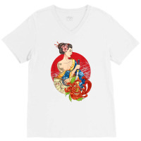 Geisha Girl Katana Sword And Tattoo Of Dragon Japanese T Shirt V-neck Tee | Artistshot