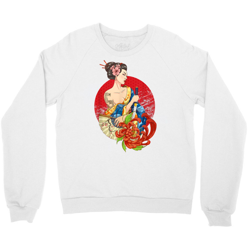 Geisha Girl Katana Sword And Tattoo Of Dragon Japanese T Shirt Crewneck Sweatshirt by alayziahollars | Artistshot