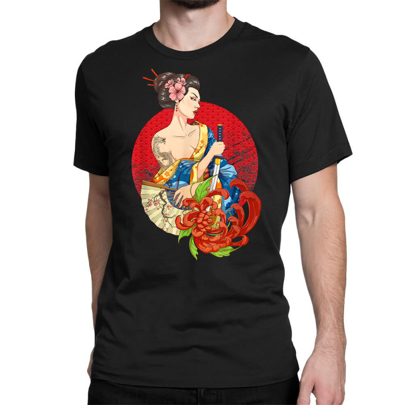 Geisha Girl Katana Sword And Tattoo Of Dragon Japanese T Shirt Classic T-shirt by alayziahollars | Artistshot