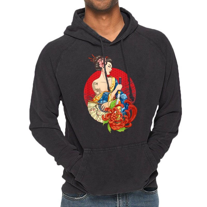 Geisha Girl Katana Sword And Tattoo Of Dragon Japanese T Shirt Vintage Hoodie by alayziahollars | Artistshot