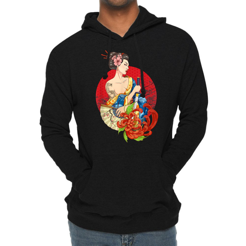 Geisha Girl Katana Sword And Tattoo Of Dragon Japanese T Shirt Lightweight Hoodie by alayziahollars | Artistshot