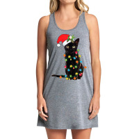 Cat Santa Black Cat Up In Christmas Tree Lights Holiday35 Tank Dress | Artistshot