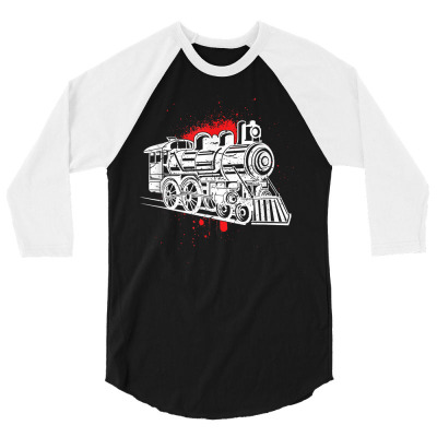 Steam Engine Locomotive Track Train Art Paint Splatter T Shirt 3/4 Sleeve Shirt Designed By Bshameman