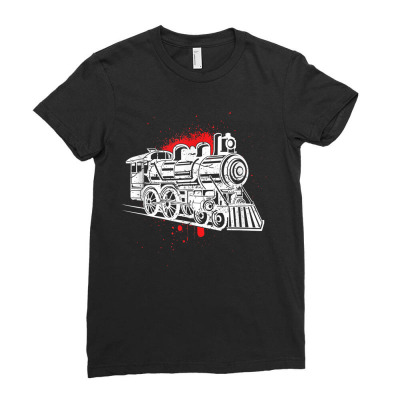 Steam Engine Locomotive Track Train Art Paint Splatter T Shirt Ladies Fitted T-shirt Designed By Bshameman