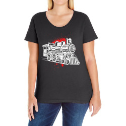 steam engine locomotive track train art paint splatter t shirt Ladies Curvy T-Shirt | Artistshot