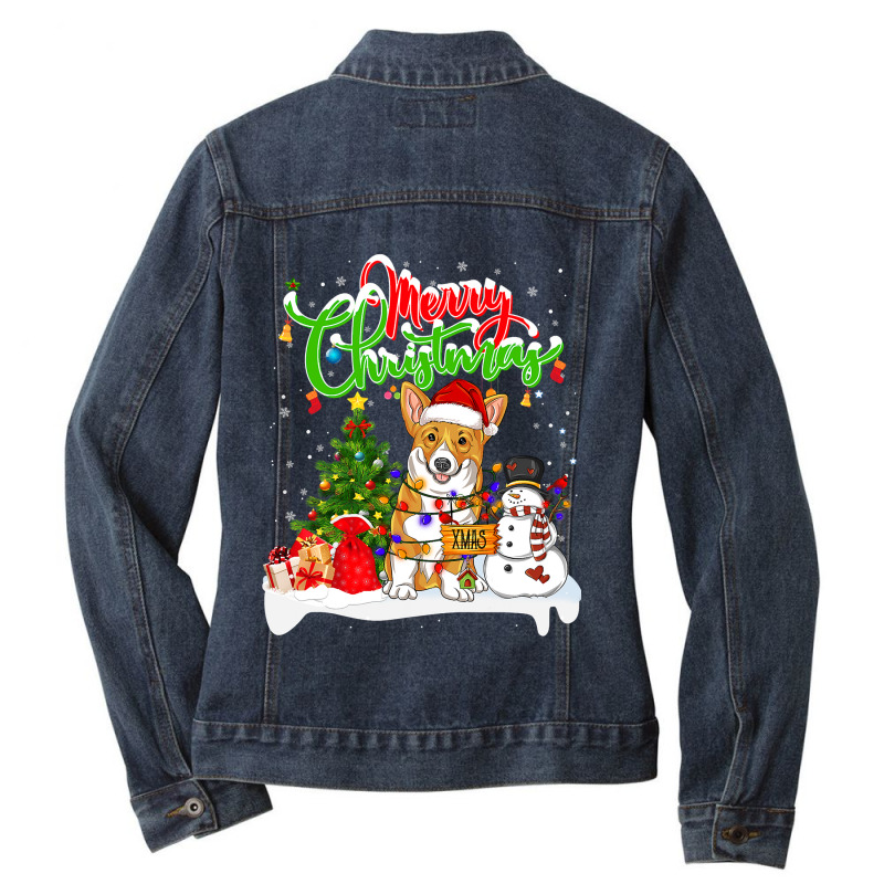 Corgi Dog Xmas Lighting Matching Santa Corgi Wearing Christmas 223 Wel Ladies Denim Jacket by hopelessoon | Artistshot