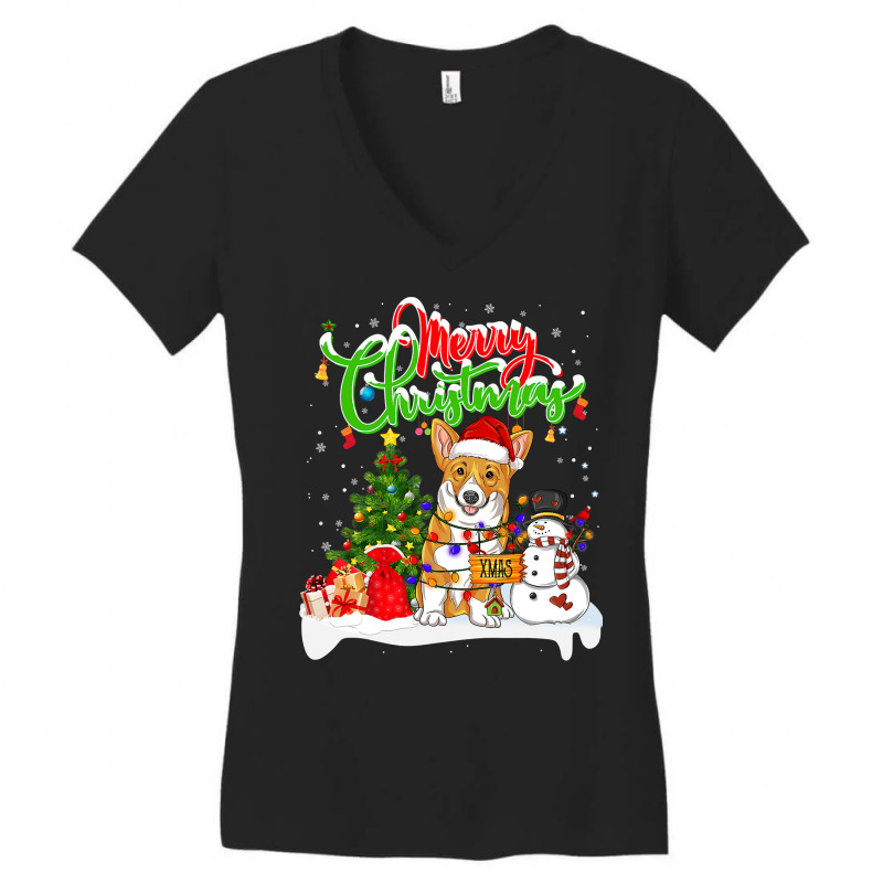 Corgi Dog Xmas Lighting Matching Santa Corgi Wearing Christmas 223 Wel Women's V-Neck T-Shirt by hopelessoon | Artistshot