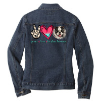 Peace Love Boston Terrier Ladies Denim Jacket | Artistshot