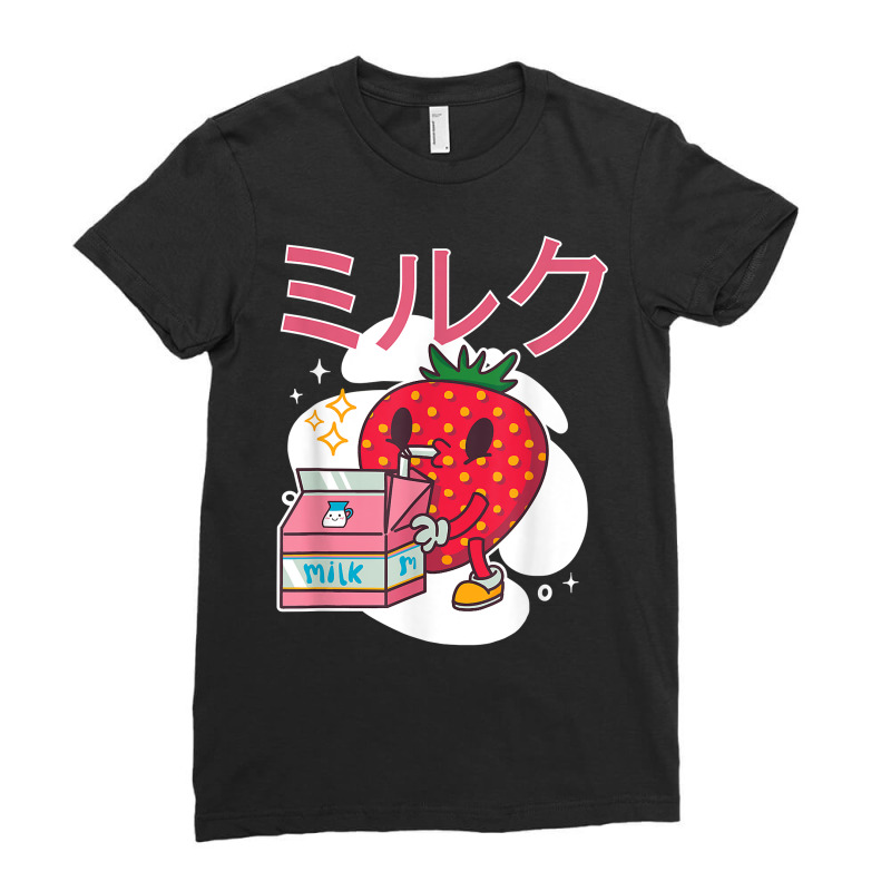 Retro 90's Japanese Kawaii Strawberry Milk Milkshake Carton T Shirt Ladies Fitted T-Shirt by alayziahollars | Artistshot