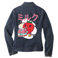 Retro 90's Japanese Kawaii Strawberry Milk Milkshake Carton T Shirt Ladies Denim Jacket | Artistshot