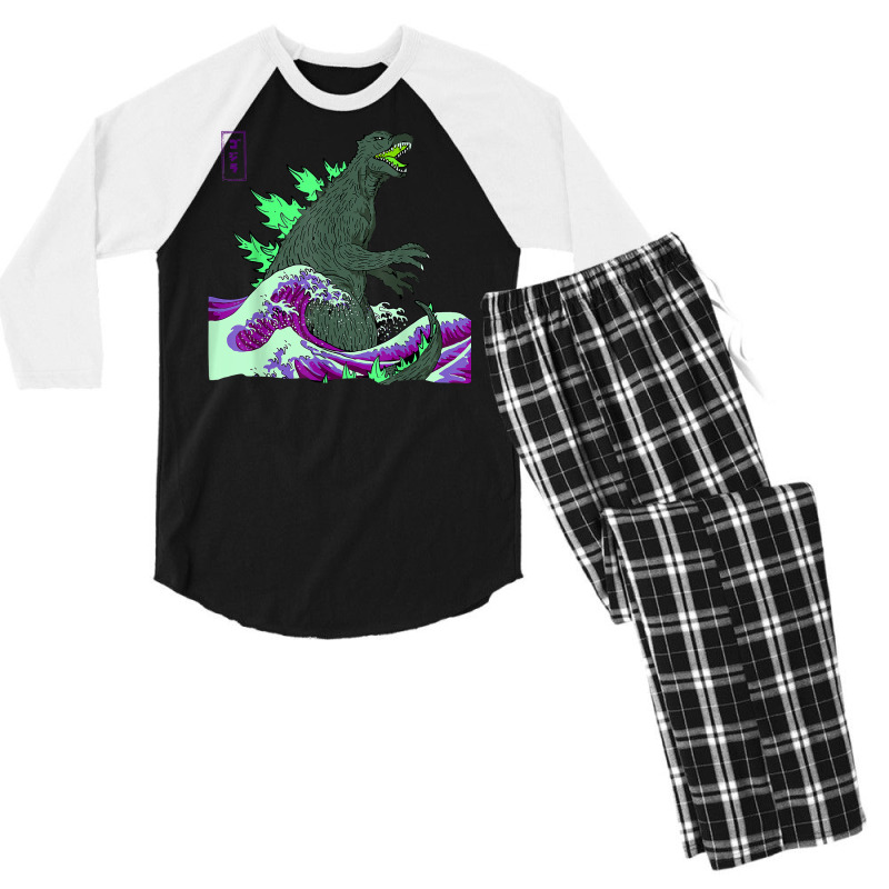 Teamgodzilla The Great Monster Off Kanagawa Green Wave T Shirt Men's 3/4 Sleeve Pajama Set | Artistshot