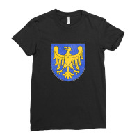 Vintage Faded Distressed Style Poland Silesian Voivodeship Flag Ladies Fitted T-shirt | Artistshot