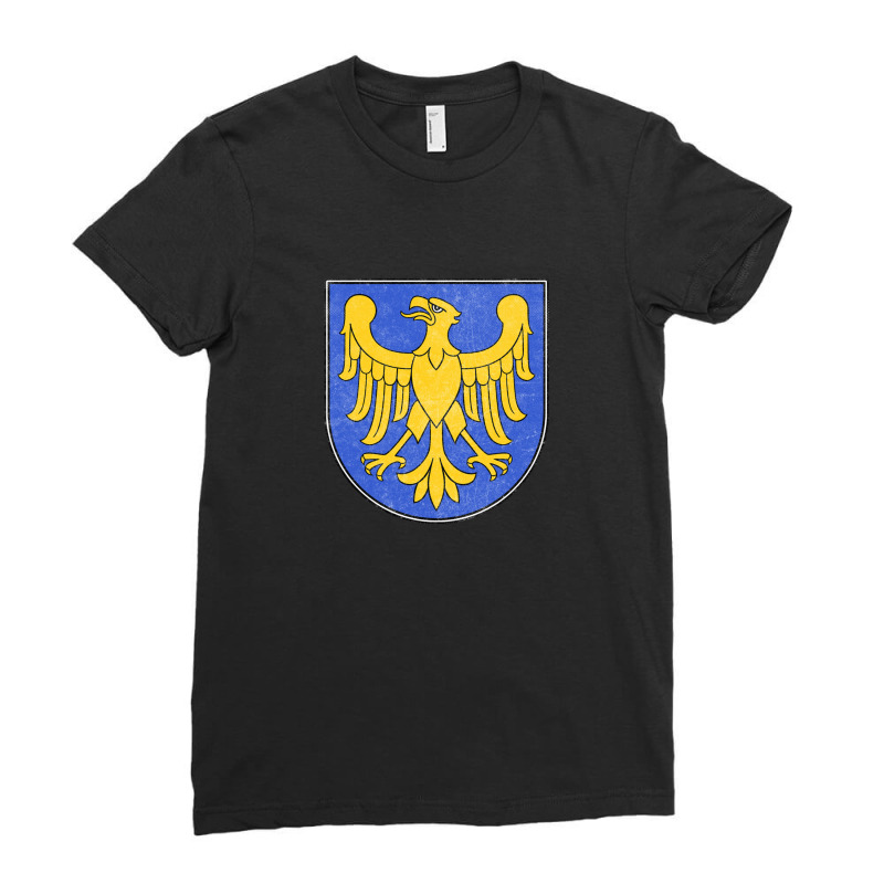 Vintage Faded Distressed Style Poland Silesian Voivodeship Flag Ladies Fitted T-Shirt by oragumun | Artistshot