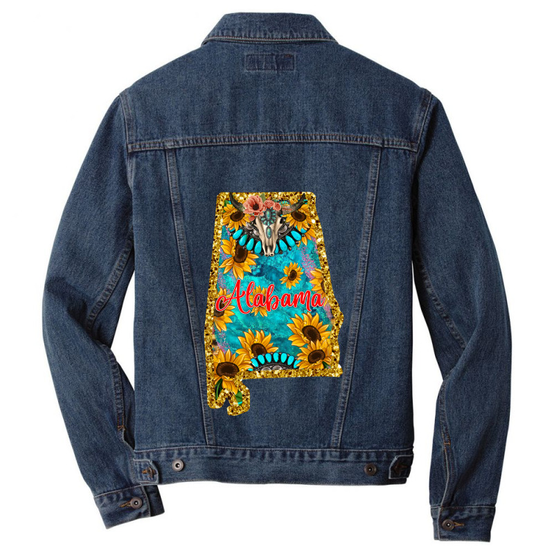 Sunflower Alabama Map Men Denim Jacket | Artistshot