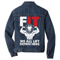 We All Lift Down Here Lazy Halloween Costume Funny Fitness Men Denim Jacket | Artistshot