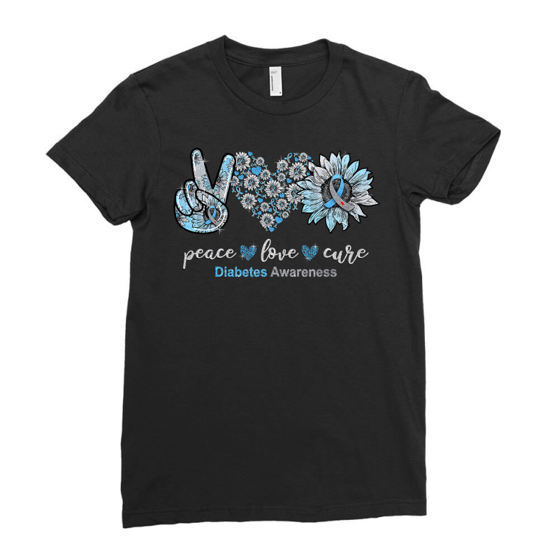 Diabetes Diabetic Peace Love Cure Sunflower Type 1 38 Diabetes Awarene Ladies Fitted T-Shirt by pester | Artistshot