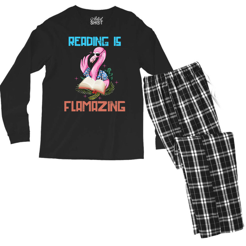 Book Reader Who Also Loves Animals Like The Flamingo 378 Booked Books Men's Long Sleeve Pajama Set by golferu | Artistshot