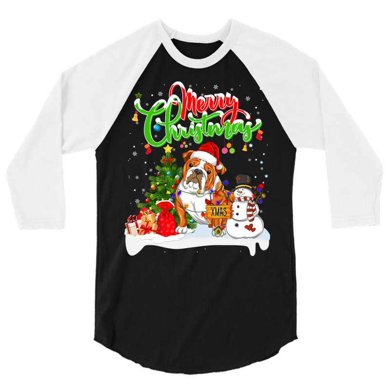 English Bulldog Xmas Lighting Matching Santa English Bulldog Dog Weari 3/4 Sleeve Shirt | Artistshot