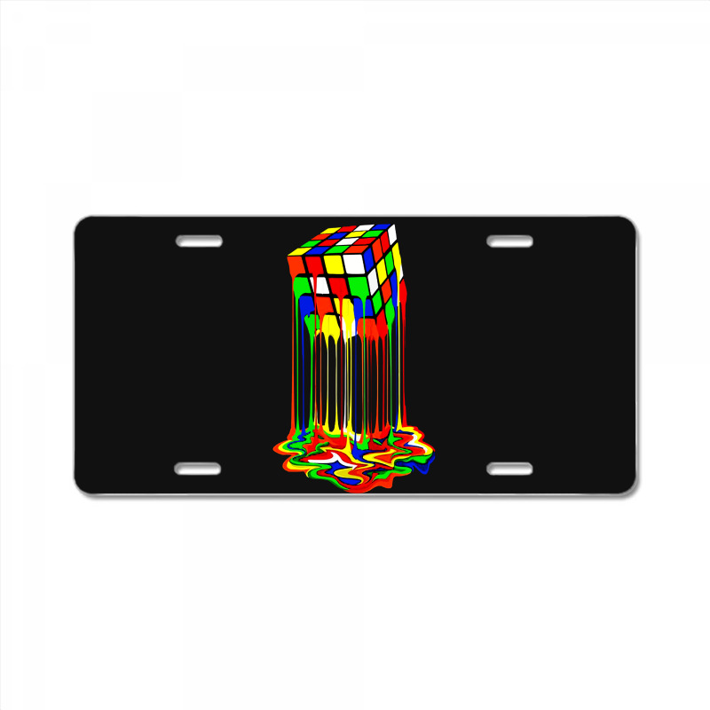 Rainbow Abstraction Melted Rubiks Cube License Plate | Artistshot