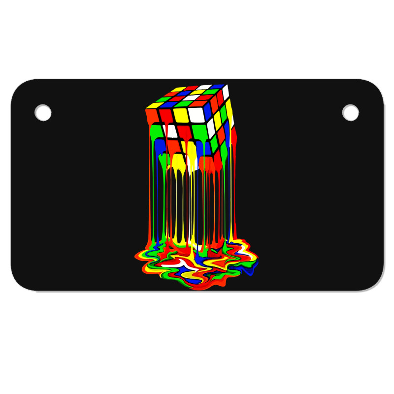 Rainbow Abstraction Melted Rubiks Cube Motorcycle License Plate | Artistshot