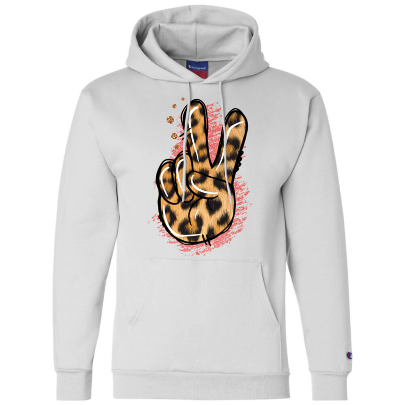 Pink Glitter Leopard Peace Sign Champion Hoodie | Artistshot