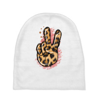 Pink Glitter Leopard Peace Sign Baby Beanies | Artistshot