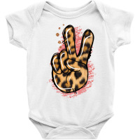 Pink Glitter Leopard Peace Sign Baby Bodysuit | Artistshot