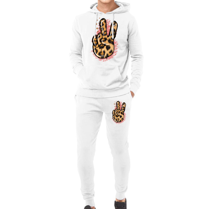 Pink Glitter Leopard Peace Sign Hoodie & Jogger Set | Artistshot