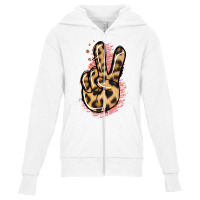 Pink Glitter Leopard Peace Sign Youth Zipper Hoodie | Artistshot