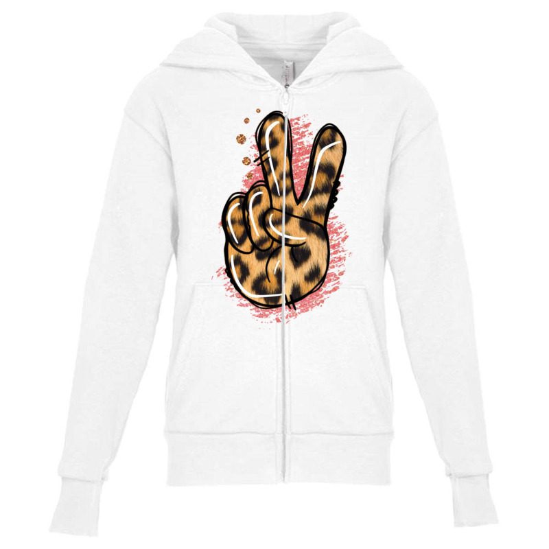 Pink Glitter Leopard Peace Sign Youth Zipper Hoodie | Artistshot