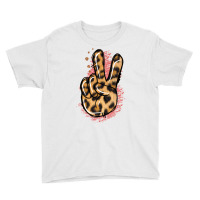 Pink Glitter Leopard Peace Sign Youth Tee | Artistshot